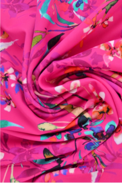 Lycra - Flowers and Leaves on Bright Fuchsia
