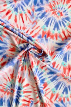 Lycra - Tie Dye Blue/Orange on White