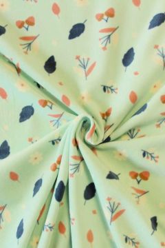 Fleece Print - Blue Autumn Leaves on Mint
