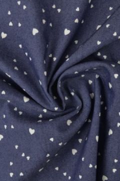 Chambray - Tiny White Hearts on Dark Blue