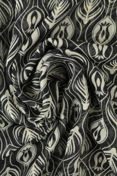 Chiffon - Off White Graphic Flowers on Black
