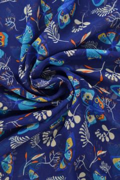 Chiffon - Blue Butterflies on Royal Blue