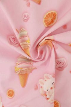 Katoen - Bunnies and Ice Cream on Pink