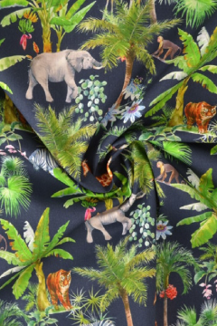Katoen - Wild Animals and Palm Trees on Navy