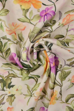 Viscose - Purple/Yellow Flower Romance on Off-White