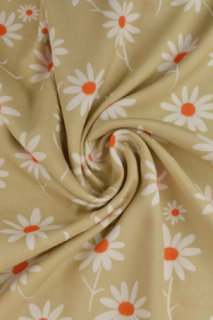 Viscose - Happy White Daisies on Beige