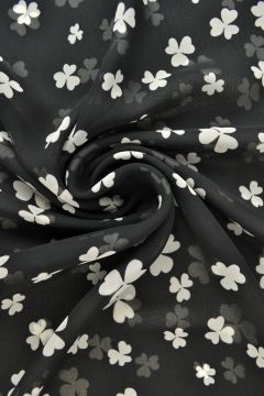 Chiffon - White Clovers on Black 