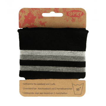 Manchetten Band Streep - Black & Grey/Silver Stripes