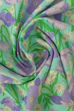 Katoen - Flowers in the Field - Lilac on Soft Aqua