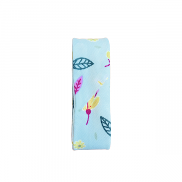 Biaisband - 2m - Sweet Flowers and Leaves on Pastel Mint
