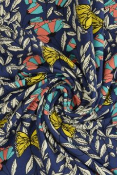 Katoenen Tricot - Butterfly Paradise Navy