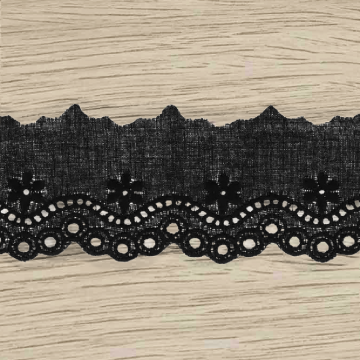 Broderie Band - Schulprand Flowers/Circles - Zwart - 44mm