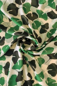 Chiffon - Green/Black Leaves on Beige