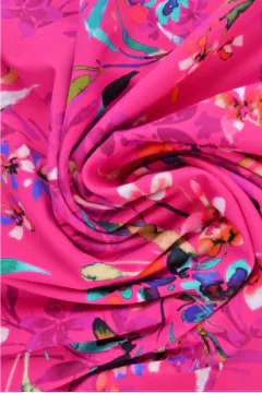 Lycra - Flowers and Leaves on Bright Fuchsia