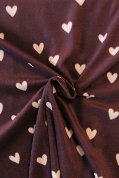 Fleece Print - Pink Hearts on Bordeaux