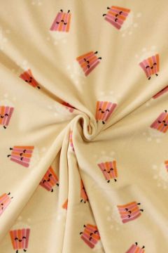 Fleece Print - Popcorn on Beige