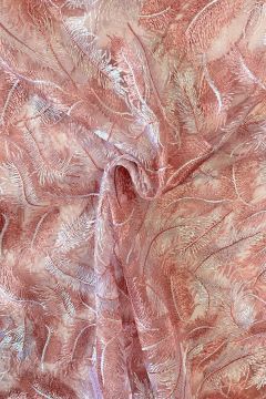 Mesh - Embroidery Feathers - Dark Old Pink/White