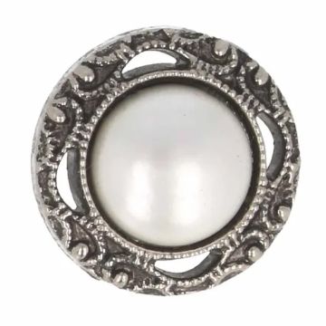 Knoop Milward - dot parel met rand Oud Zilver 15mm -5 stuks