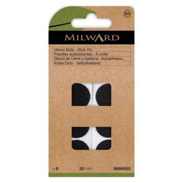 Milward - Klittenband Zelfklevend Rond - Zwart - 20mm