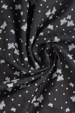 Chambray - White Butterflies and Dots on Black