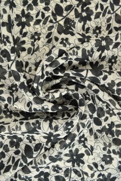 Chiffon - Black Flowers on Off White