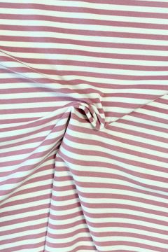 Cotton Jersey Brushed Stripes - Mauve/White