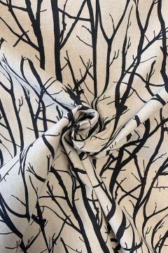 Katoen Canvas - Branches Black on Beige