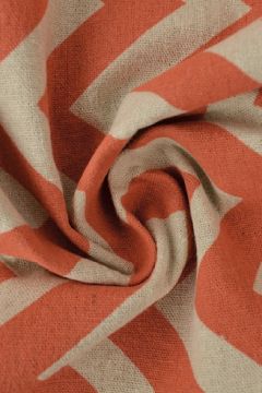 Katoen Canvas - Big Zigzag Warm Orange on Beige