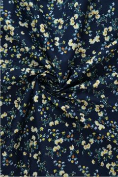 Katoen - Small Soft yellow flowers and branches on navy