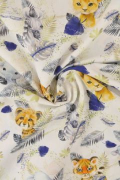 Katoen - Baby Safari Animals White/Blue
