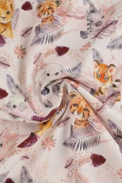 Katoen - Baby Safari Animals White/Bordeaux/Pink