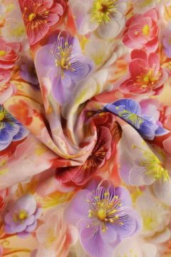 Katoen - Pink/Lavender/White Digital Sweet Flowers