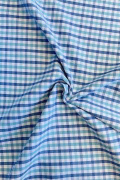 Blousestof - Ruitje - Aqua/White/Deep Blue