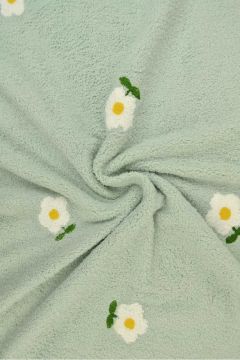 Zachte Badstof - White Flowers on Old Green