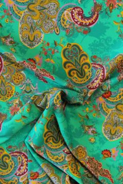 Lycra - Ocher Paisley on Turquoise Green