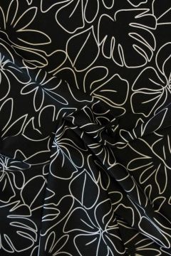 Lycra - Drawn White Flowers on Black