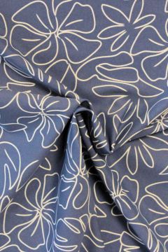 Lycra - Drawn White Flowers on Steelblue