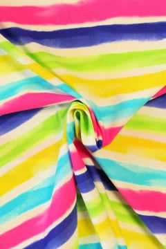 Lycra - Bright Blue/Yellow/Pink/Green Stripes on White