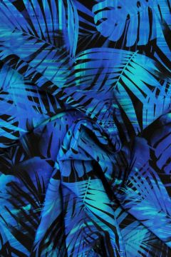 Lycra - Tropical Blue and Black Palm Leaves