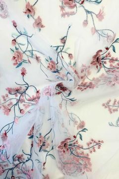 Mesh - Pink flower branches on white