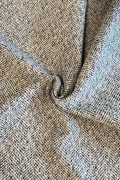 Mantelstof - Fishbone White/Light Grey