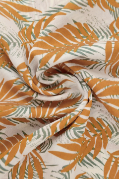 Viscose Fashion - Ocher/Green Leaves of a Palmtree on White