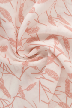 Viscose Fashion - Pink Grain Plants on White