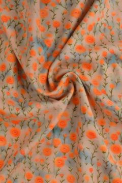 Viscose - Petit Flowers Bright Orange on Taupe