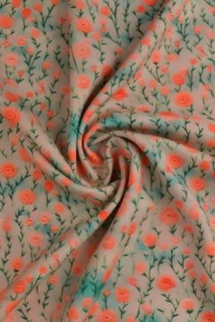 Viscose - Petit Flowers Bright Coral on Taupe