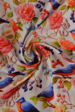 Viscose - The Birds, Berries and Roses on White