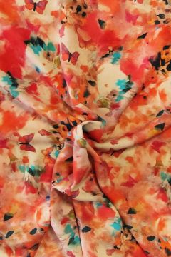 Viscose - Red/White/Blue Aquarel Art and Butterflies