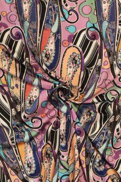 Viscose Tricot - Multicolor Paisley on Pink 