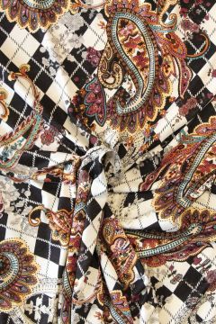 Viscose Tricot - Colorful Paisley on Black and White Cubes