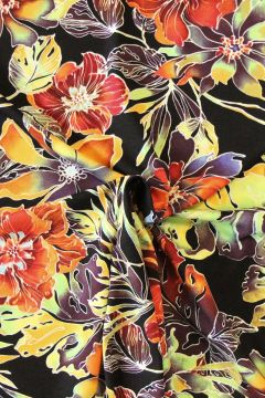 Viscose Tricot - Bright Printed Flowers on Black